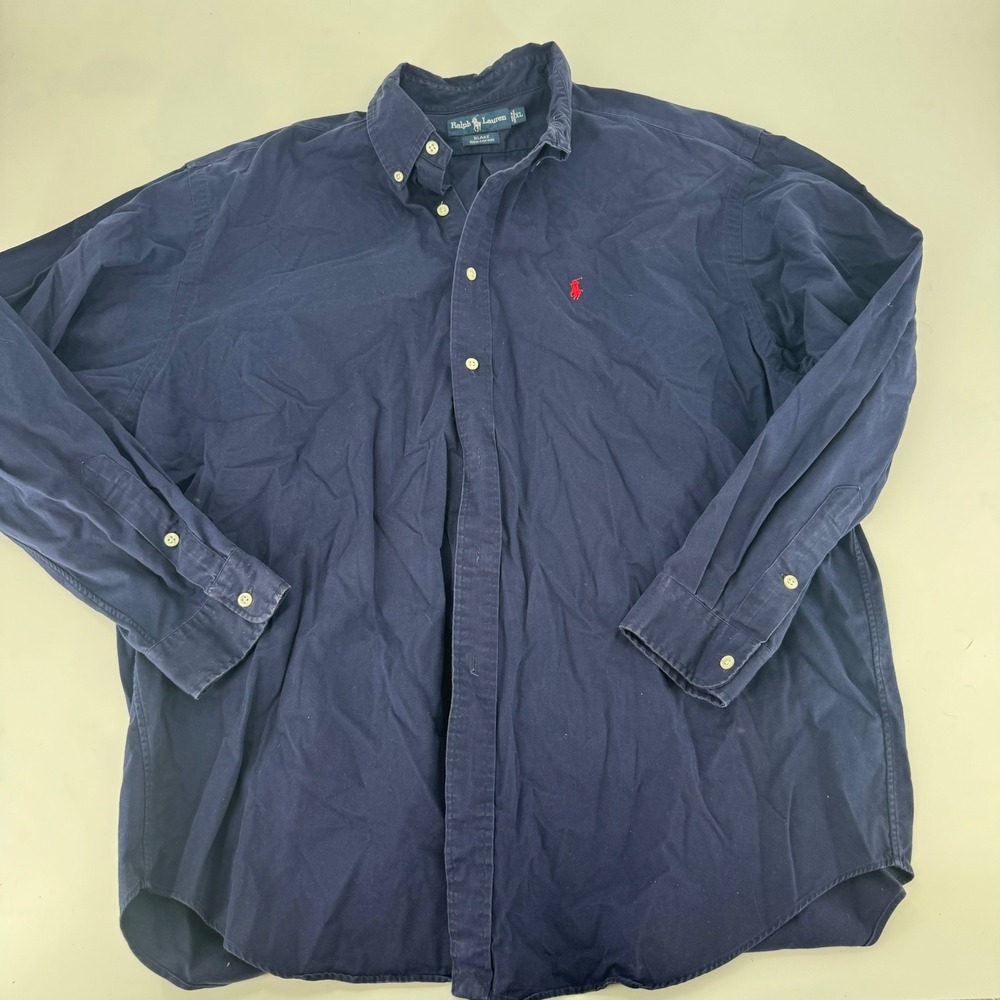 Polo Ralph Lauren Blake Shirt Mens XL Navy Blue Cotton Button Down Red Pony Logo